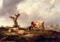 A Cow With Sheep In A Landscape farm animals cattle Thomas Sidney Cooper